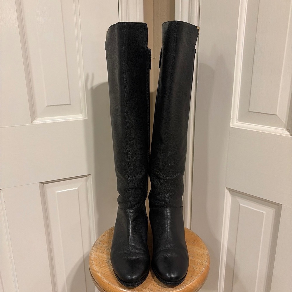 Cole Haan Womens Black Leather Tall Riding Boots W00214 Mixed Media Stretch 8B